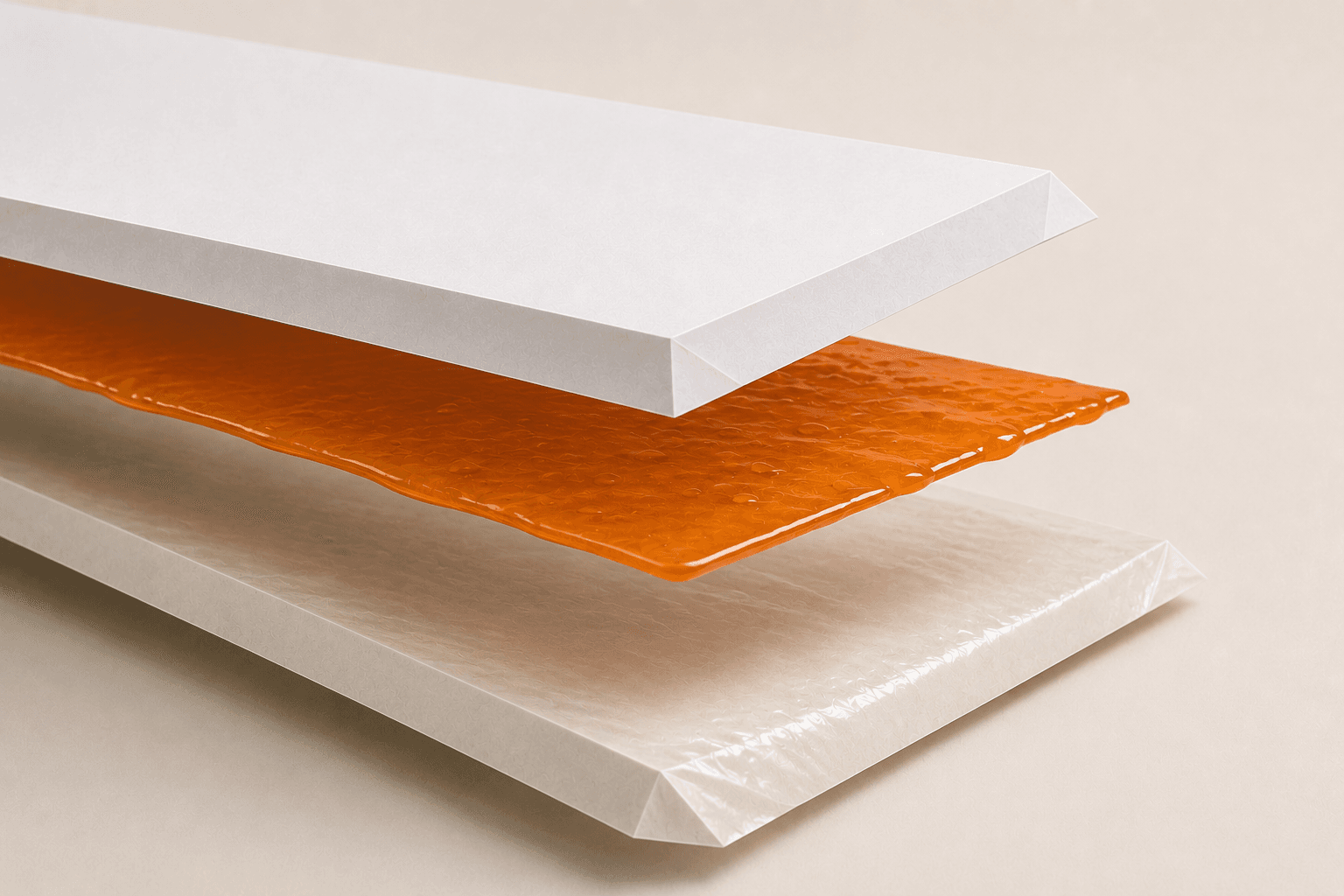 Materiaal-opbouw: face, lijm en liner als drie lagen, papier-origami illustratie